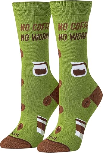 Cool Socks No Coffee No Workee Crew Sock, Unisex Medium Funny Coffee Print, Novelty Graphic Gift for Men & Women, Comfy Cotton Blend, Perfect Office Humor Sock for Work, Holidays & Everyday Wear