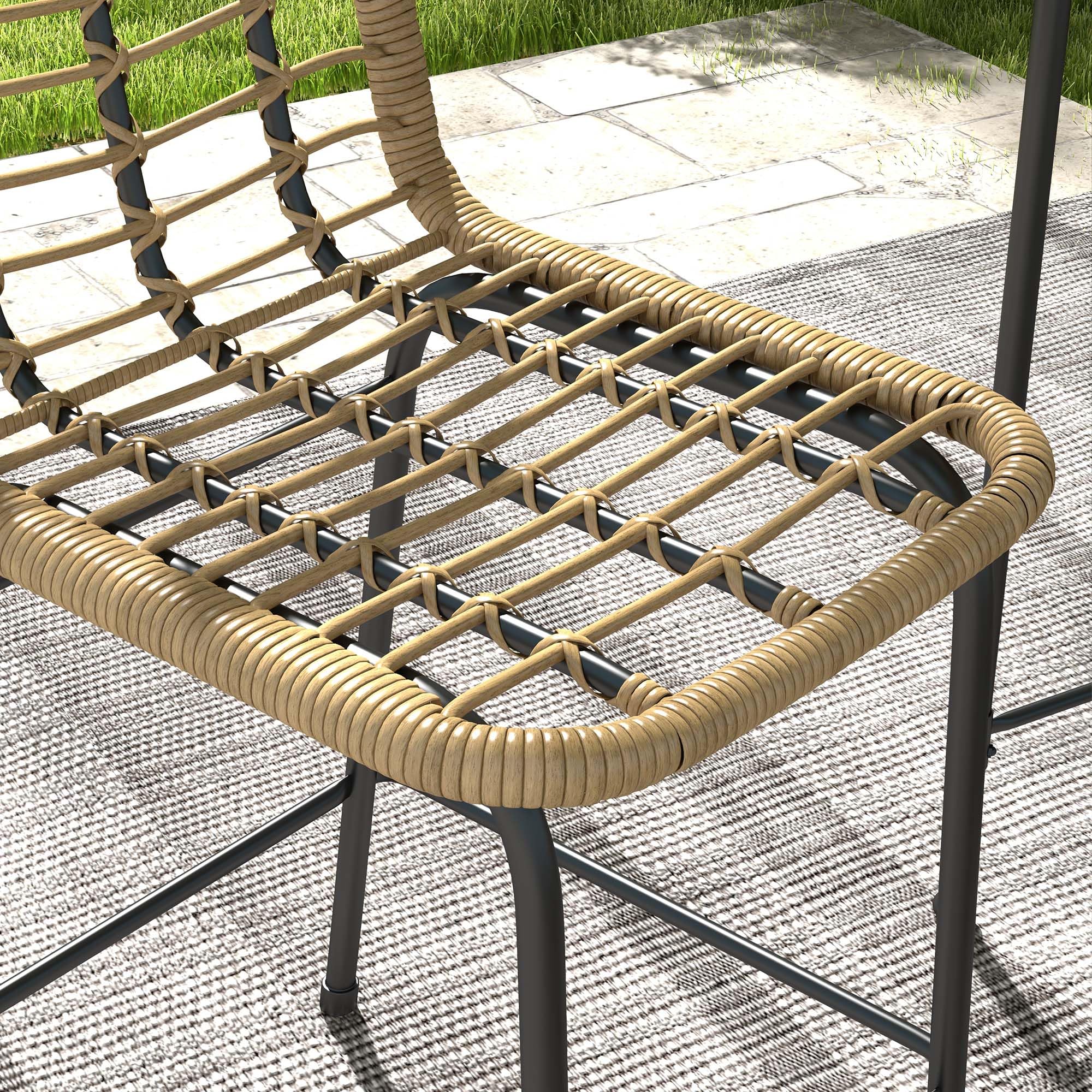 Outsunny Ensemble de Bar de Jardin 3 pièces Table Haute Ronde Design bohème + 2 tabourets Ronds Repose-Pied métal Naturel Noir