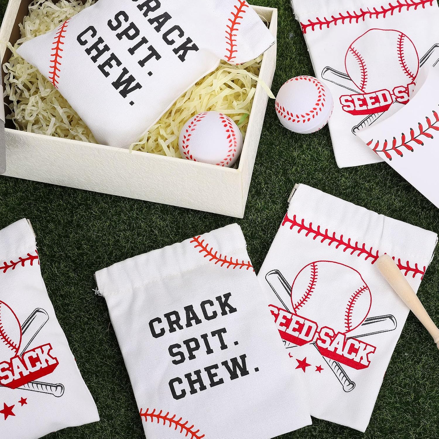 Whaline 24 Pcs Baseball Seed Sack Bags for Team Baseball Canvas Seed Sack Pouch Coin Purse Original Gift Bag for Sunflower Seeds Sports Lover Party Favors