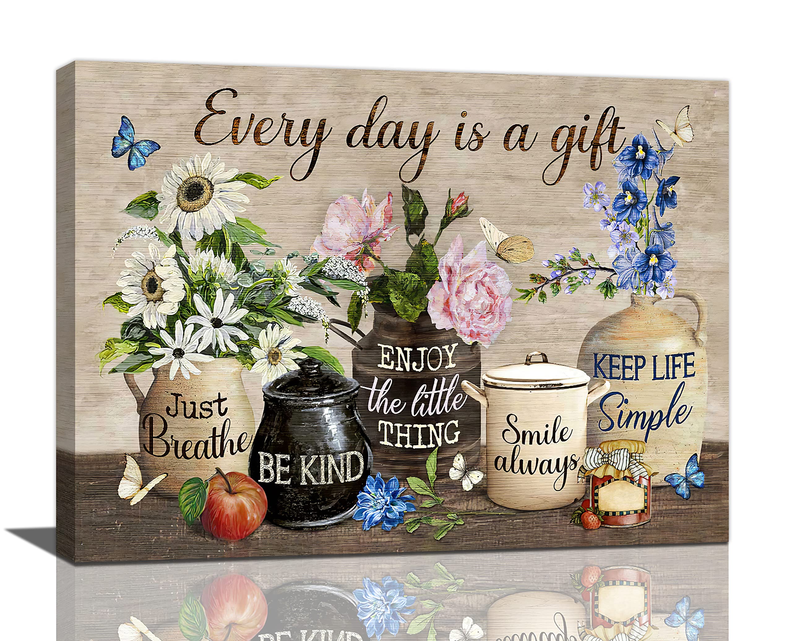 Farmhouse Flower Decor Wall Art Rustic Floral Inspirational Quotes Every Day Is A Gift Pictures Wall Decor Canvas Painting Prints Artwork Home