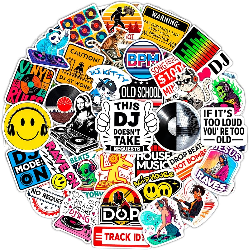 100Pcs DJ Stickers and Decals for Laptop, Water Bottle - DJ Gifts & Party Supplies - Rave, Music Stickers - Gift for Women & Men
