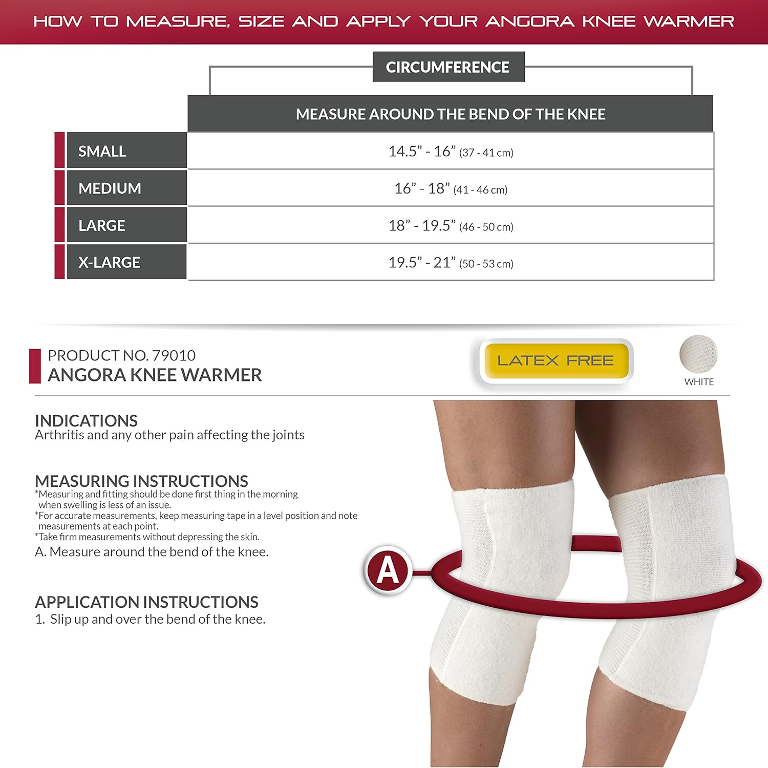 OTC Knee Warmer Angora Arthritis Relief, White, Large