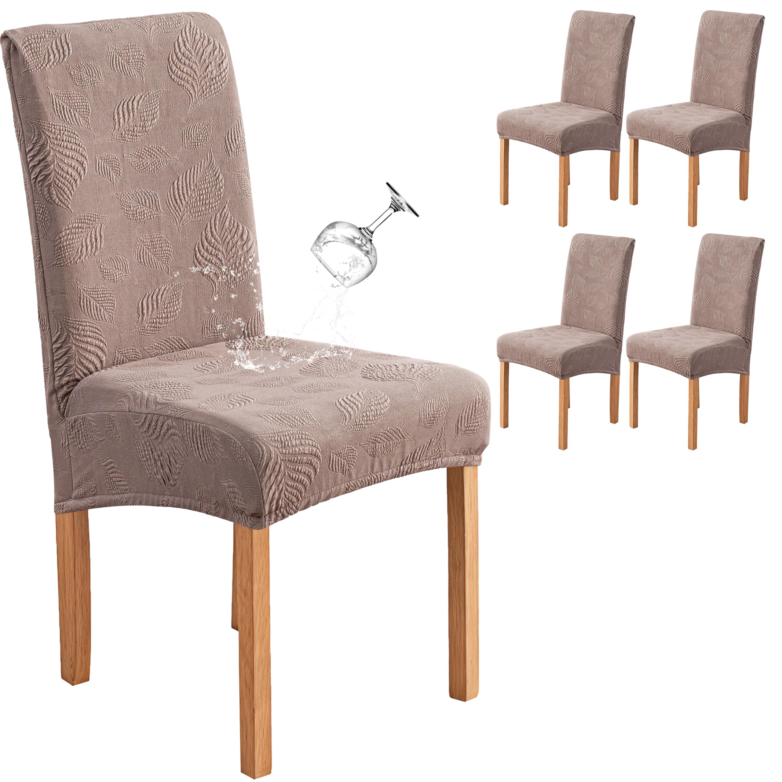 Genina Waterproof Dining Chair Cover Set of 4,Large Chair Cover,Taupe