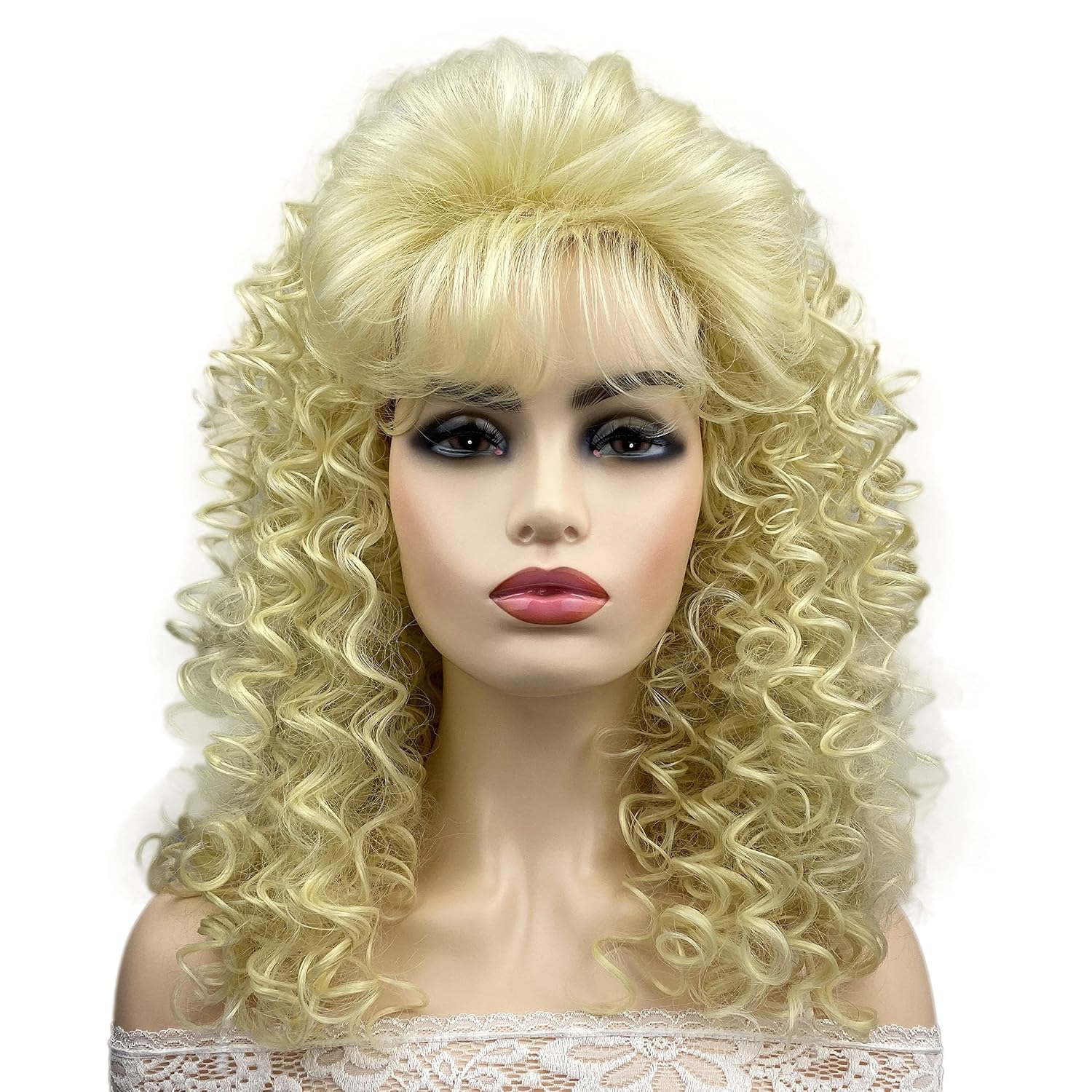 Wiginway Long Curly Heat Resistant Synthetic Princess Hair Wigs for Women Girls with Bangs Party Evening Out Fun Blonde