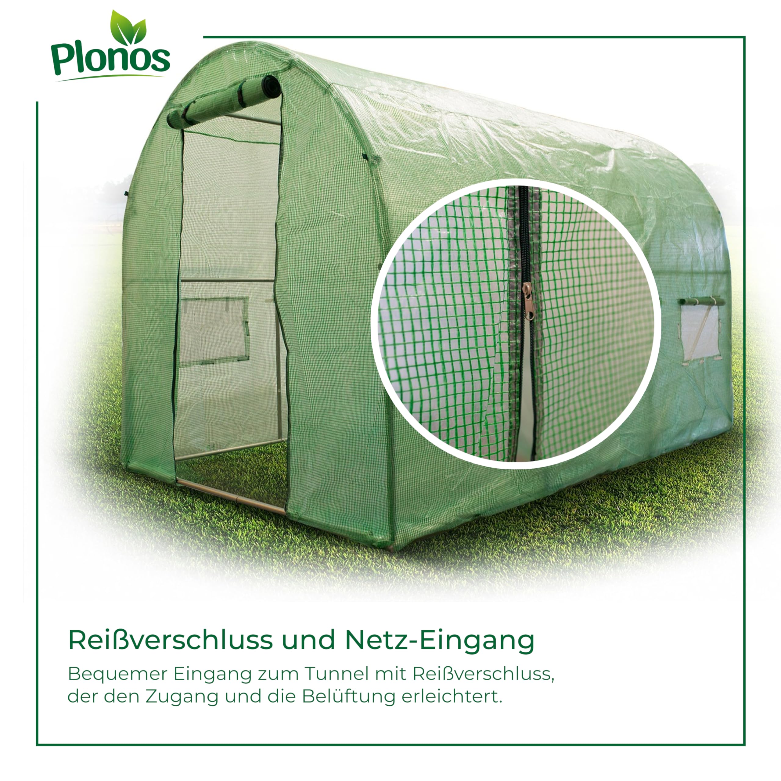 Ersatzfolie für Folientunnel Gewächshaus - 3 x 4,5 m - 13,5 m2 - UV4 Schutz - Treibhausfolie mit Fenstern und Moskitonetz - Robuste Gartenfolie - Folie ohne Gestell - Grün