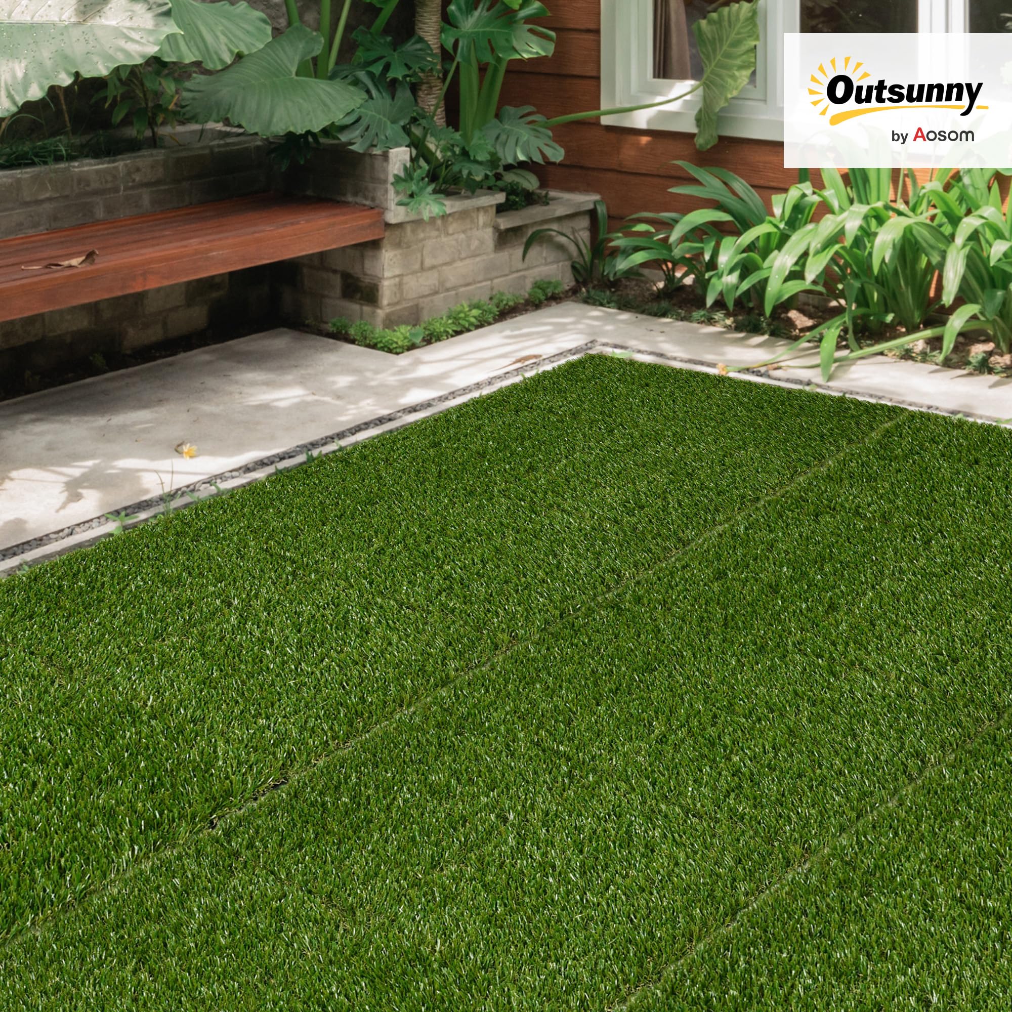 Outsunny Piastrelle da Giardino con Erba Sintetica 30x30cm 10 Pezzi, Prato Artificiale Realistico, Verde
