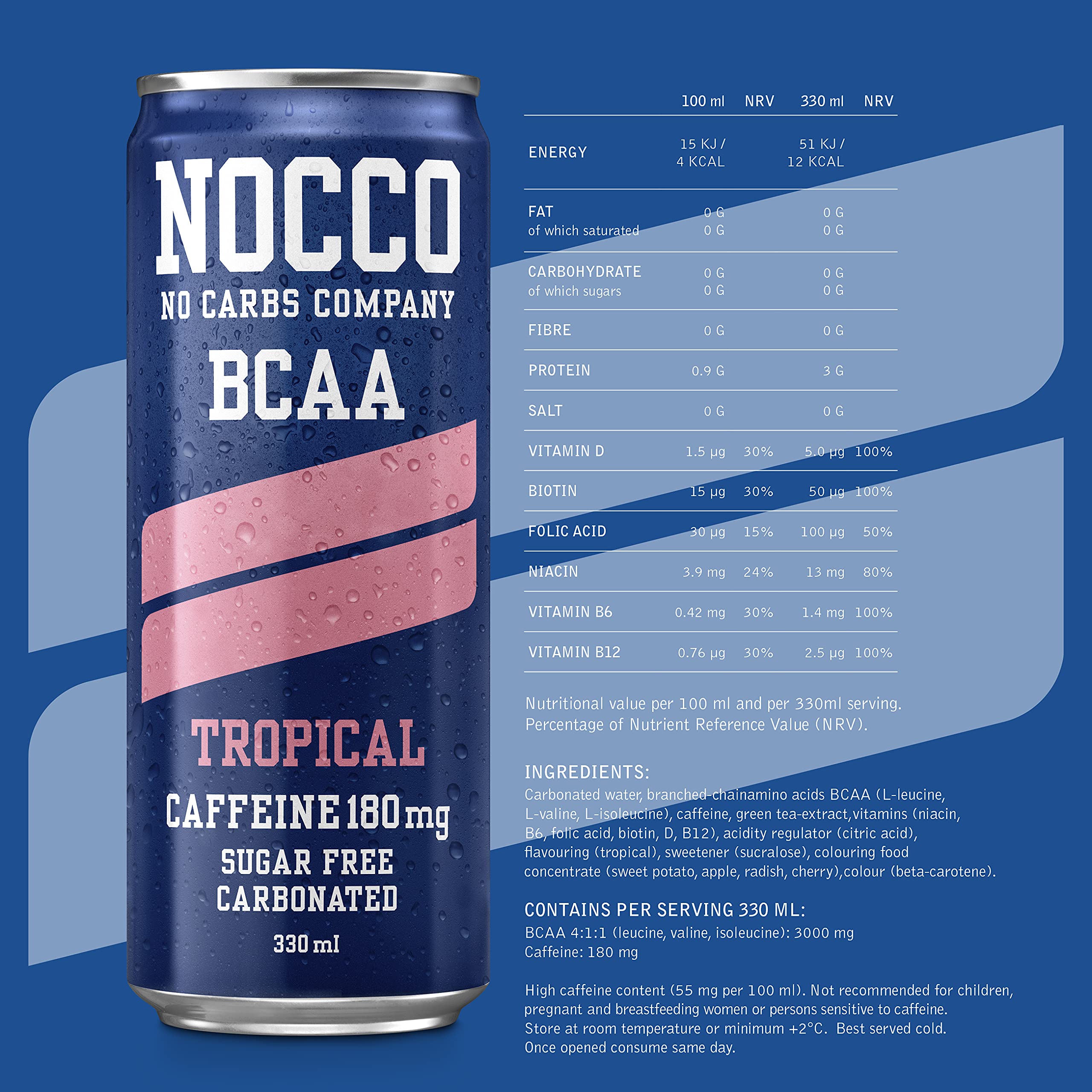 NOCCO Energy Drink BCAA, 180mg Caffeine sugar free drinks enhanced