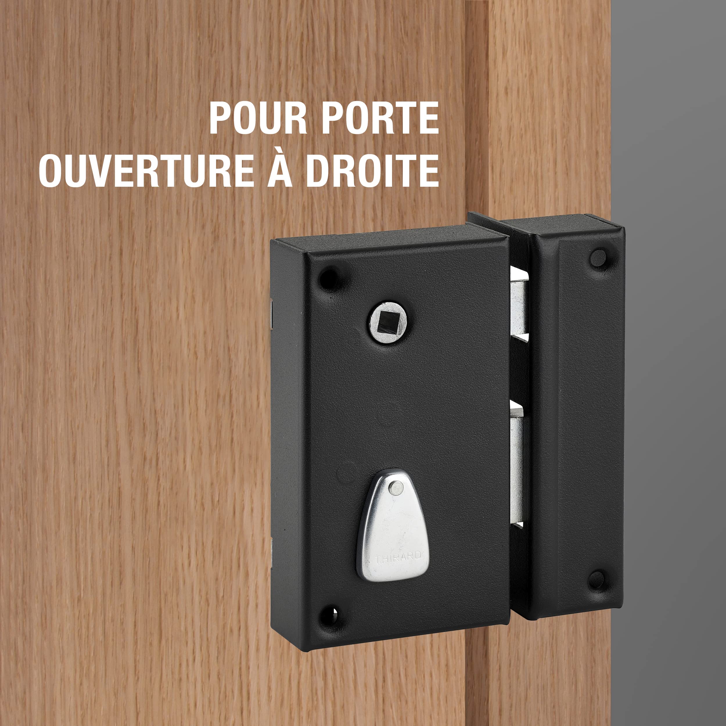 THIRARD - Serrure Verticale en Applique 6 Gorges à Tirage pour Entrée - Droite - Axe 45 mm - Carré 7 mm - 75 x 130 mm - Noir - Coffre et Gâche Acier Cambré - 2 Clés Incluses