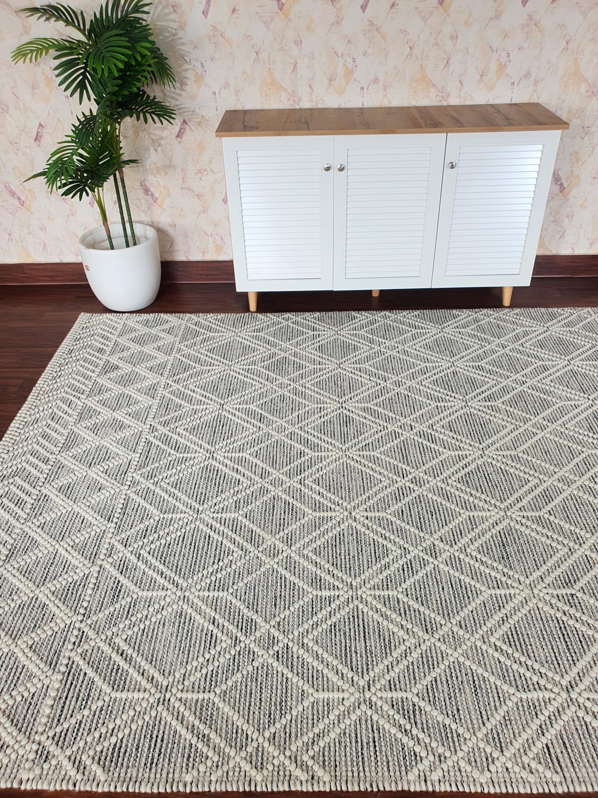 Ramsha Handmade tufted rug flat weave boho area rug handwoven natural wool floor rug SRn-007 Rectangle shape Natural Kitchen rug,Drawing room rug,home decor rug (200X300 CM) (SRN-019, 80X200 cm)