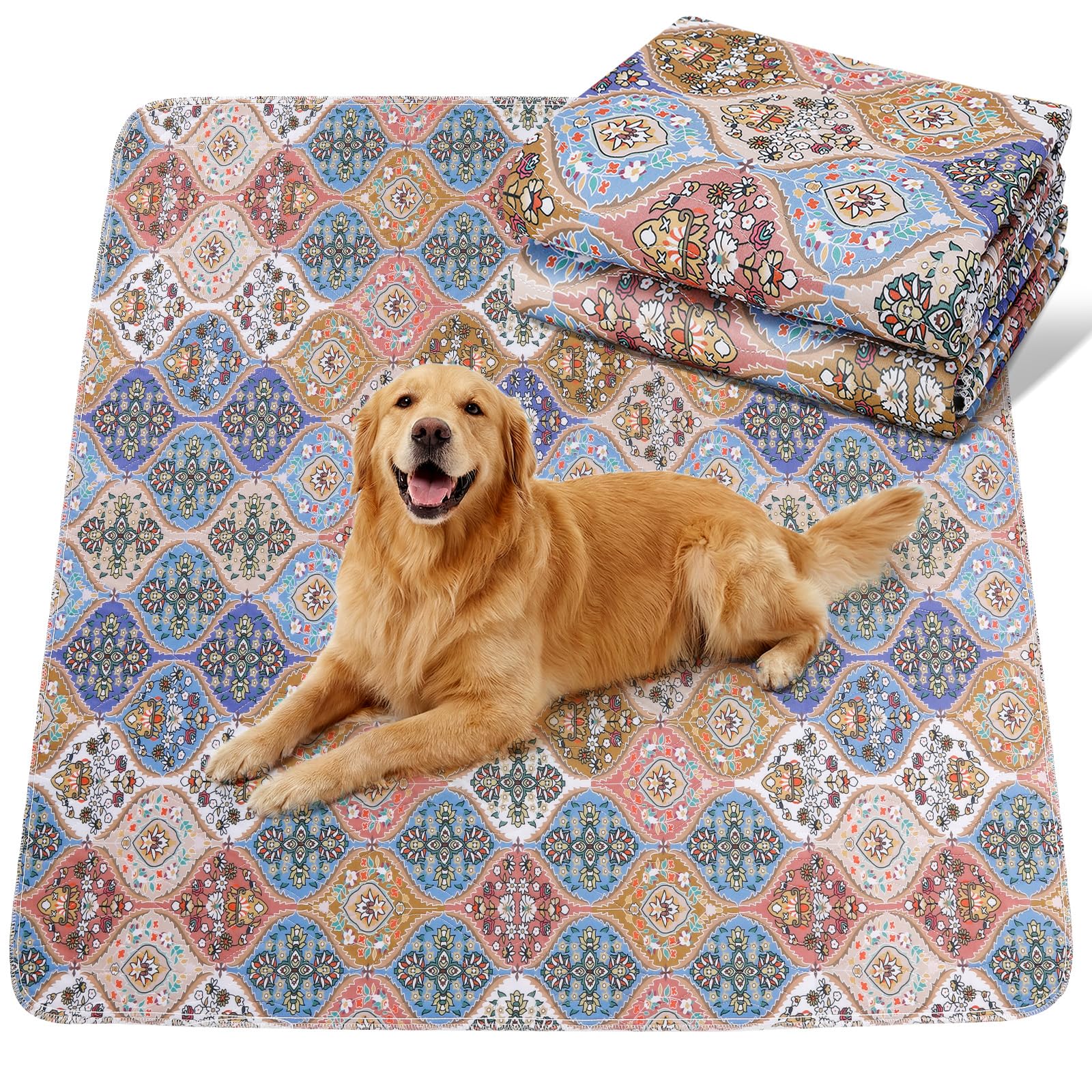 Gimars 91 x 121 cm, 2 Pezzi, Design Boho e Finitura Resistente, Traversine Lavabili per Cani, Tappetino Riutilizzabile per Addestramento Cuccioli, Assorbente, Antiscivolo e a Prova di Perdite