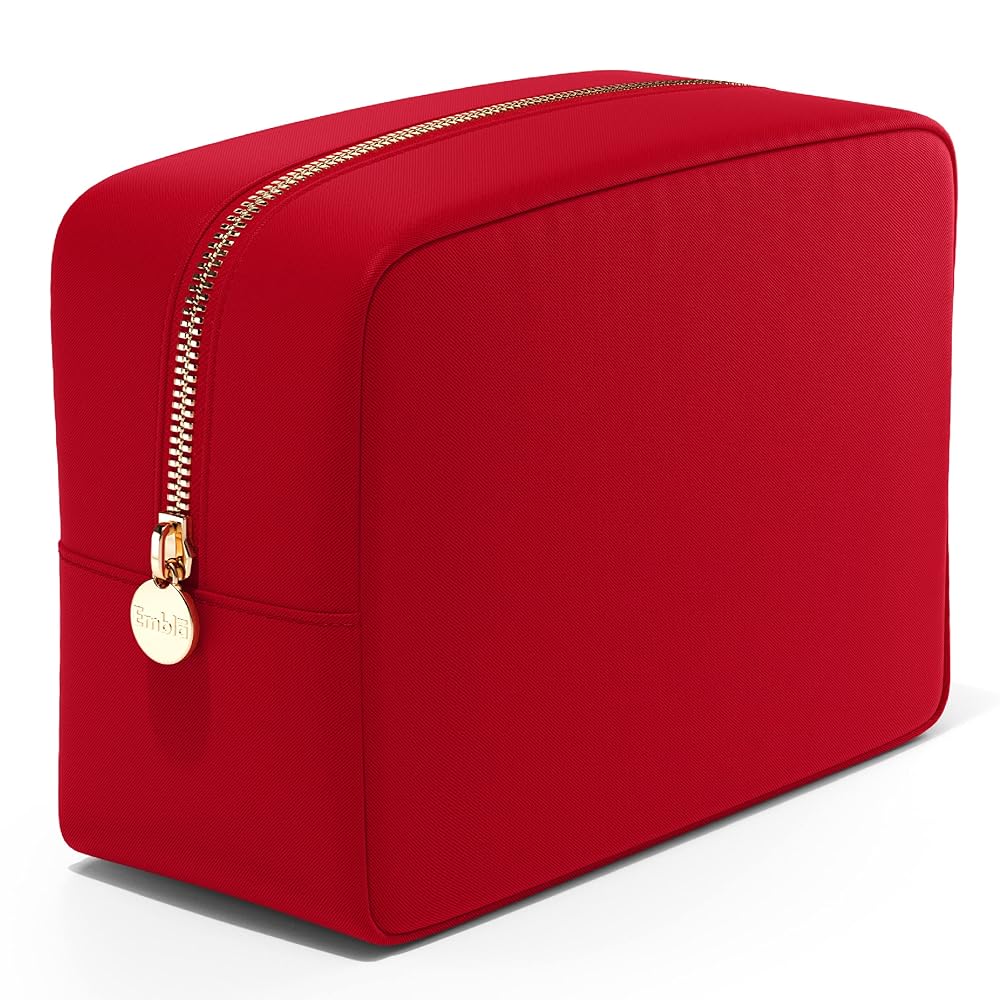 Embla Makeup Bag Travel Cosmetics Pouch and Toiletry Bag, Nylon Zipper Pouch Purse, Cute Make Up Organizer Storage Tote for Women Girls, Waterproof Travel Skincare Case, Small Makeup Bags, Ruby Red