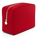 Embla Makeup Bag Travel Cosmetics Pouch and Toiletry Bag, Nylon Zipper Pouch Purse, Cute Make Up Organizer Storage Tote for Women Girls, Waterproof Travel Skincare Case, Small Makeup Bags, Ruby Red