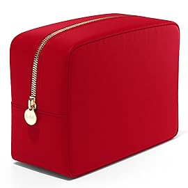 Embla Makeup Bag Travel Cosmetics Pouch and Toiletry Bag, Nylon Zipper Pouch Purse, Cute Make Up Organizer Storage Tote for Women Girls, Waterproof Travel Skincare Case, Small Makeup Bags, Ruby Red