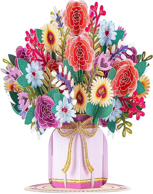 Paper Love HugePop Cartes De Vœux Pop-up 3D Avec Bouquet De Tulipes, Bouquet De Fleurs Avec Bouquet Amovible, Pour Toutes Les Occasions, Anniversaire, Mariage, Remerciement, Pendaison De Crémaillère