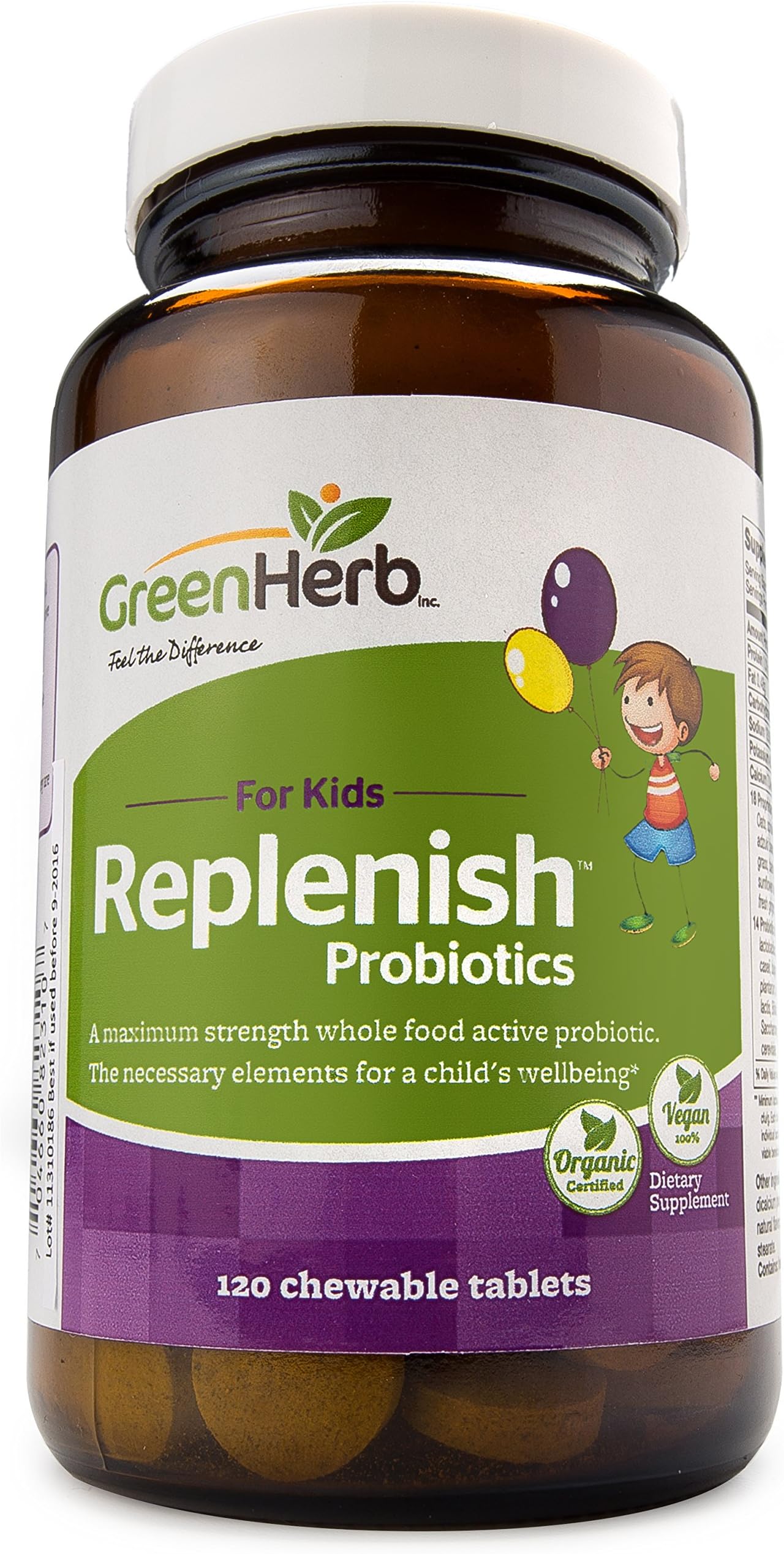 Green Herb Probiotics for Kids - Organic,100% Vegan, Natural Sugar. Contains a Blend of 18 Powerful Probiotics. Fast Acting & Effective 14 Strain Organic 120 Tablets