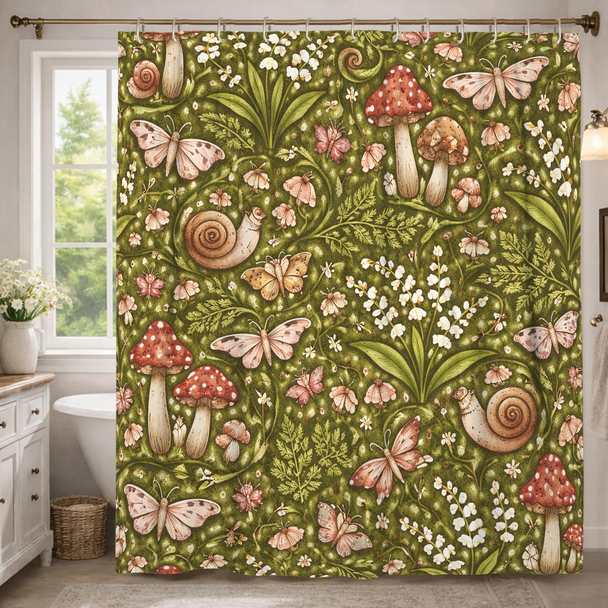Rideau de douche champignon rustique 183x243 cm en polyester imperméable