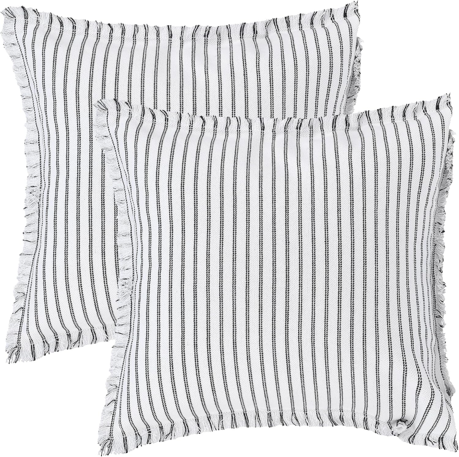 2 Pcs Classical Striped Throw Pillow Cover with Tassels Fringe Boho Decoration Cushion Cases for Home 20 x 20 Inch Black