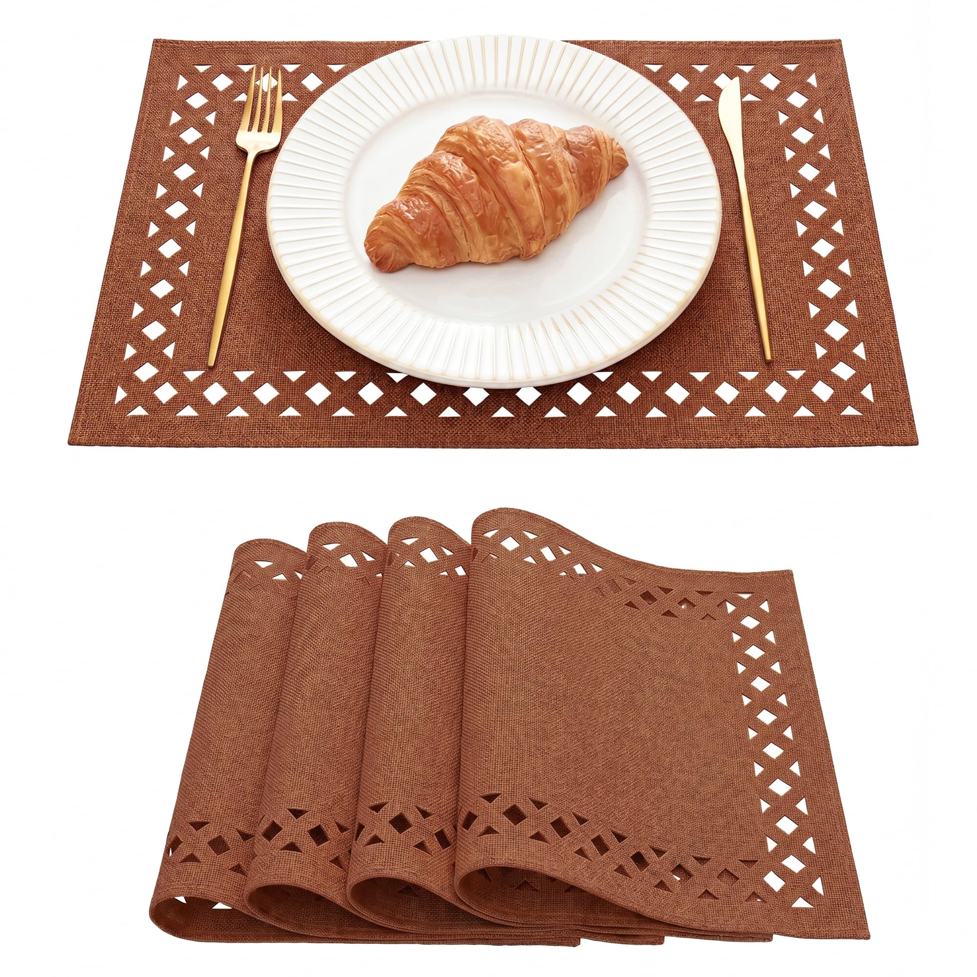 Artoid Mode Rusty Orange Hollow Linen Autumn Placemats 30 x 45 cm Set of 4