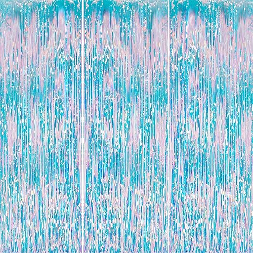 Miniatura 30 de Paquete de 3 Telón de Fondo de Flecos de Papel Aluminio - Cortinas de Oropel Negro Brillante para Decoración de Fiestas/Accesorios de Cabina de