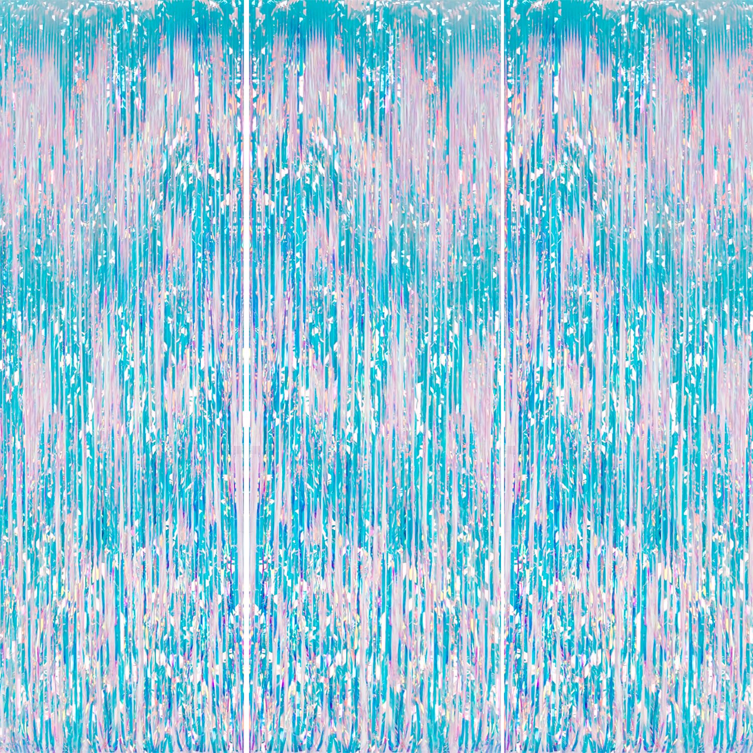 DECOCKRAT 3 Pack Foil Fringe Backdrop - Iridescent Shiny Tinsel Curtains for Party Decoration/Photo Booth Props - 3.3x8.2 FT Metallic Foil Backdrop