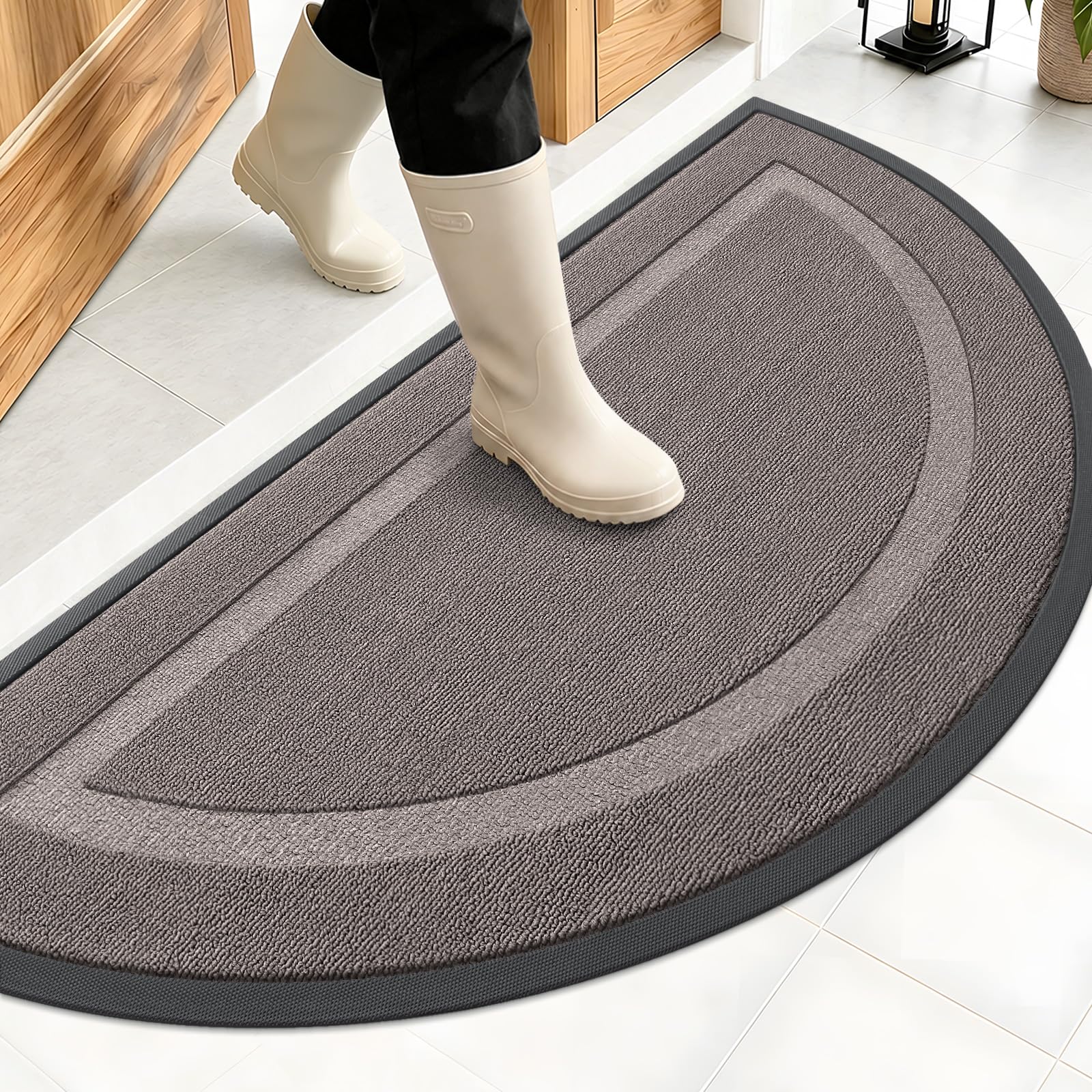 OLANLY Half Circle Front Door Mat Outside 47x23 All-Season Rubber Doormat | Taupe, Absorbent, Heavy-Duty, Stain and Fade Resistant, Waterproof Non-Slip Backing, Low-Profile Indoor Outdoor Entryway Mat