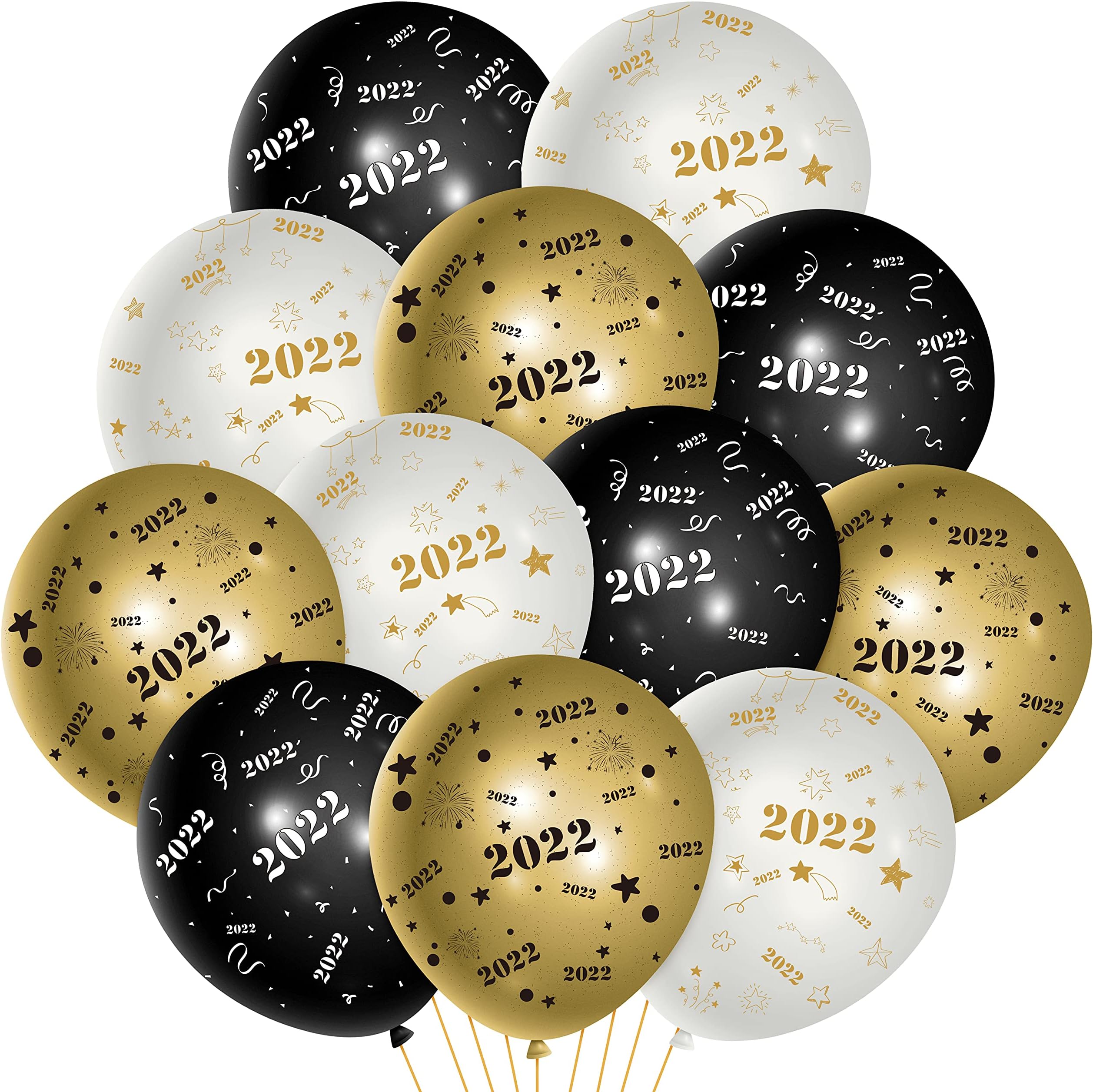 PANTIDE 37Pcs 2022 Happy New Year Balloons 12 Inches Black White Gold Latex Balloons with Ribbon New Year's Eve Party Decoration Supplies for 2022 Graduation Birthday Bridal Shower Wedding Anniversary