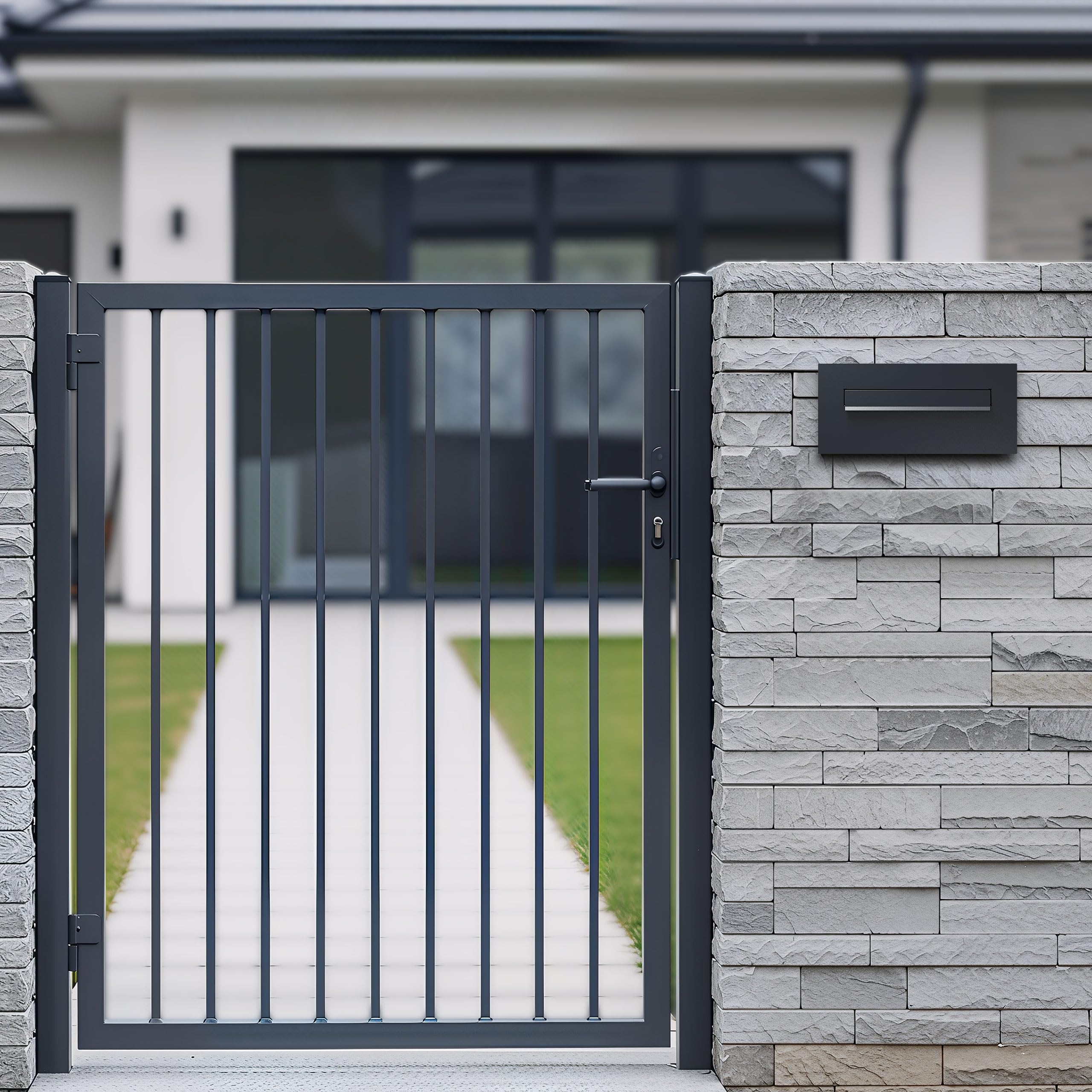 Sillar Buzón Empotrado en Pared Antracita con Placa para el Nombre | Caixa de Correo Exterior de Acero Galvanizado con Marco de Cobertura | Tapa Doble | 33 x 35 x 19-26 cm | Cerradura y 4 Llaves