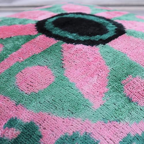 Miniatura 9 de CANVELLO Almohada decorativa geométrica verde y rosa hecha a mano con relleno de plumón funda de cojín cuadrada de seda de terciopelo suave para