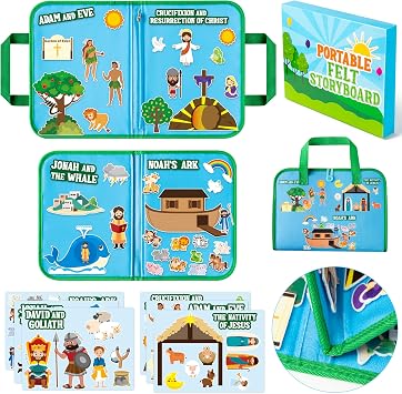 WATINC Bible Felt Board Stories Set - 6 Pack Christian Flannel Board for Kids, Portable Precut Figures Storytelling Learning Kit for Sunday School Toddlers Church Activities Religious