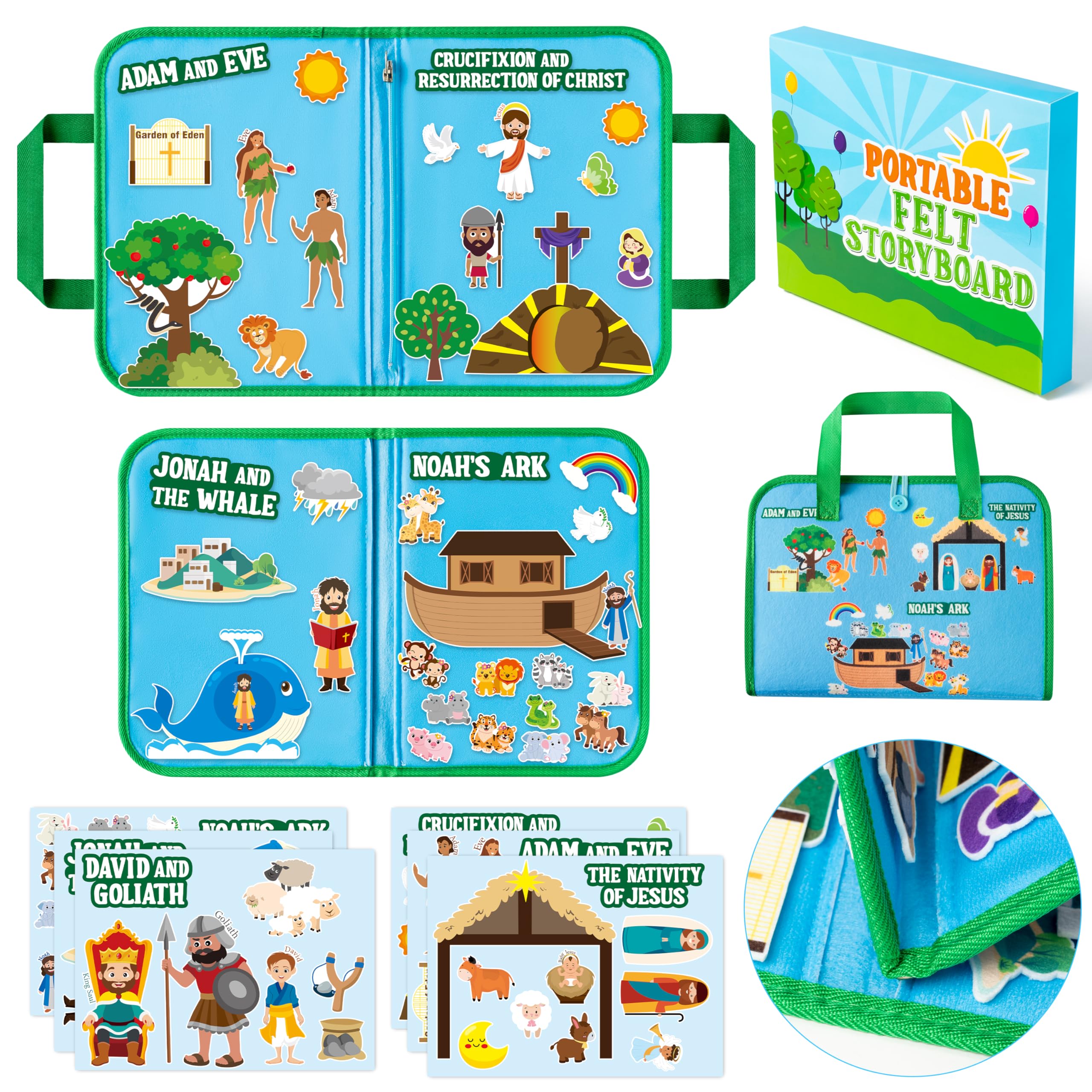 WATINC Portable Bible Felt Stories Set - 6pack Religious Story Adam and Eve Learning Noah's Ark Story Board Gift, Early Educational Travel Storytelling Interactive Play Kit for Classroom Kids Toddlers
