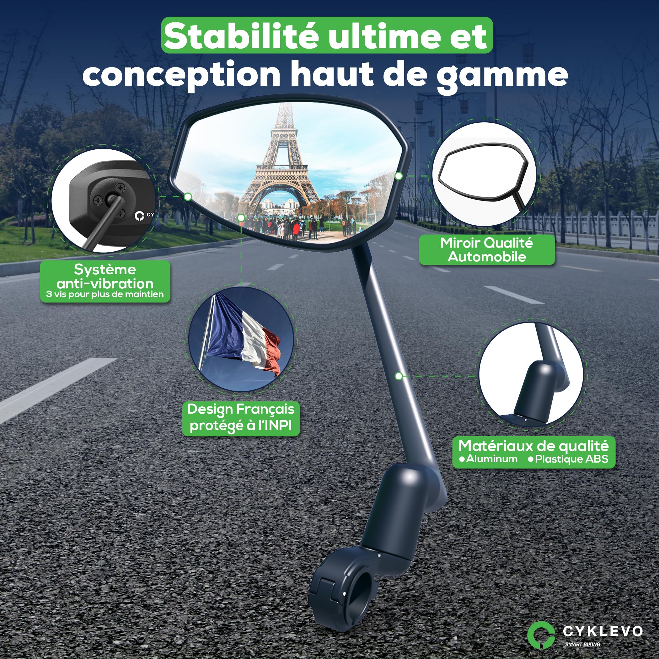 Lot 2 Rétroviseurs Vélo Universels – Gauche + Droit – Vision Large & Stable – Miroirs Antichoc Pivotants 360° – VTT VAE VTC Trottinette