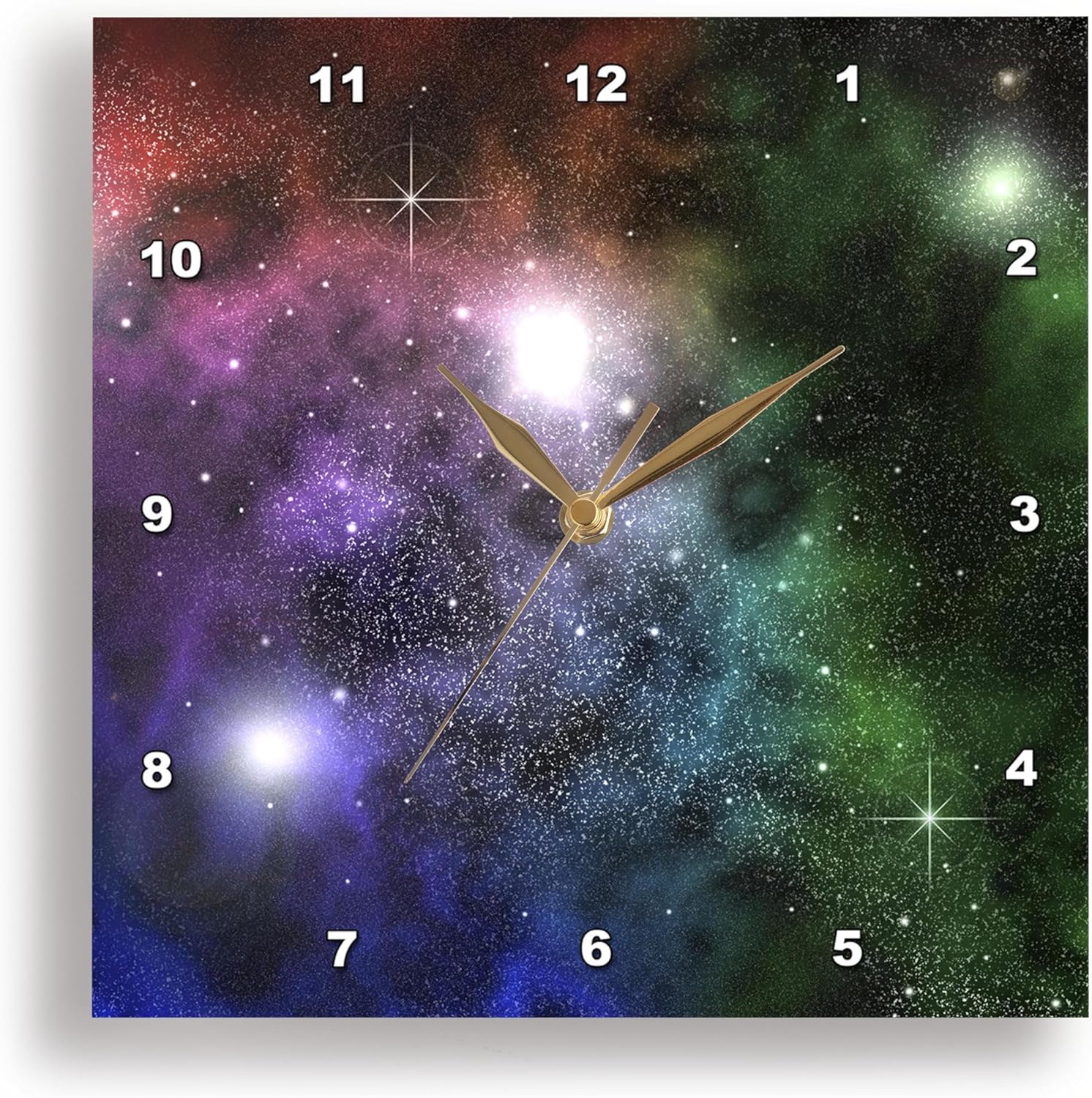 3dRose DPP_18172_3 Space Clouds Planets Stars and Nebulae Speckle This Deep Space Horizon Wall Clock, 15 by 15-Inch