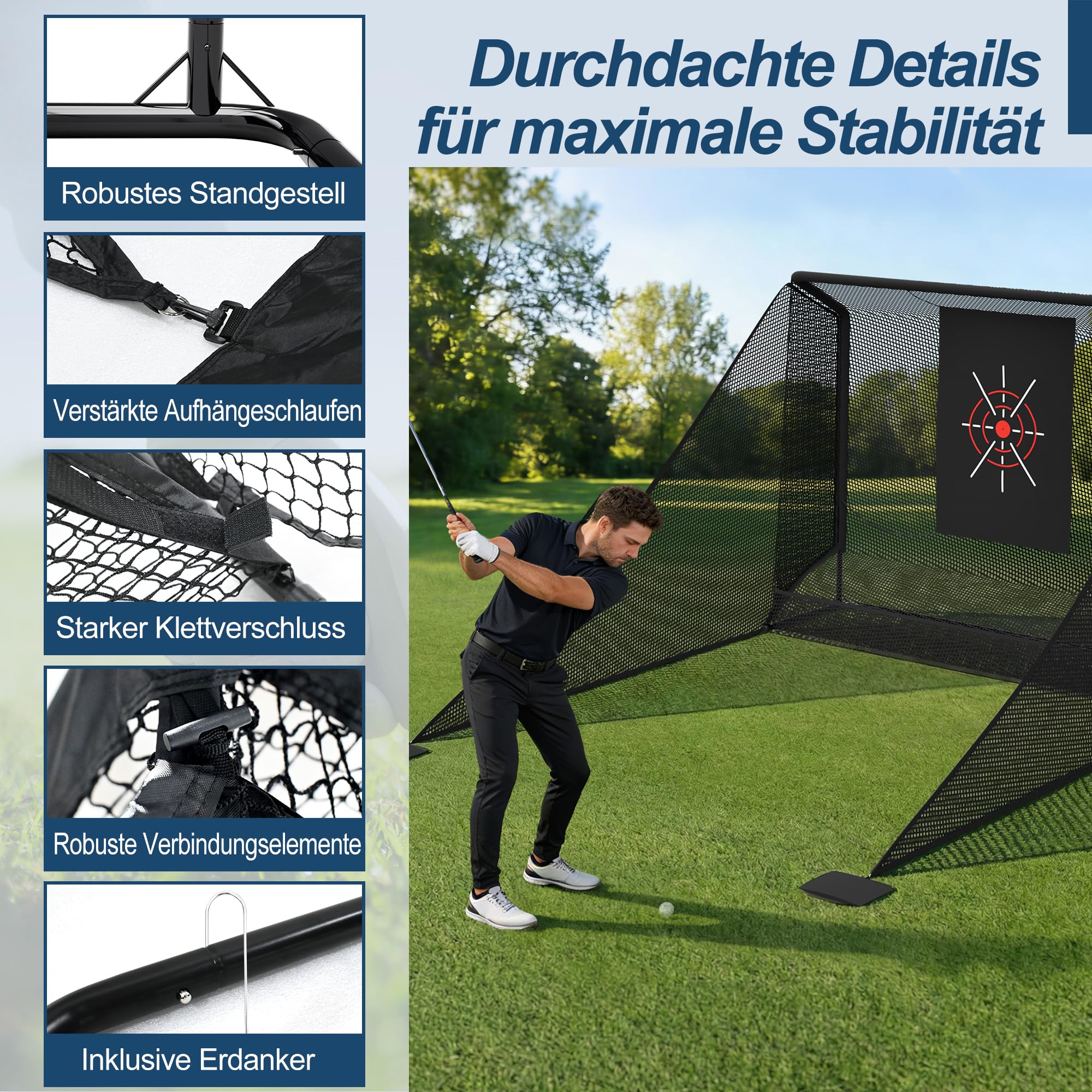 Thanaddo Golfnetz Übungsnetz 3 x 3,5m Golfübungsnetz Set mit Ziel-Tuch, Golf Trainingshilfe Trainingsnetz mit Bälle-Netz und Tragetasche für Outdoor Garten Trainingsplatz