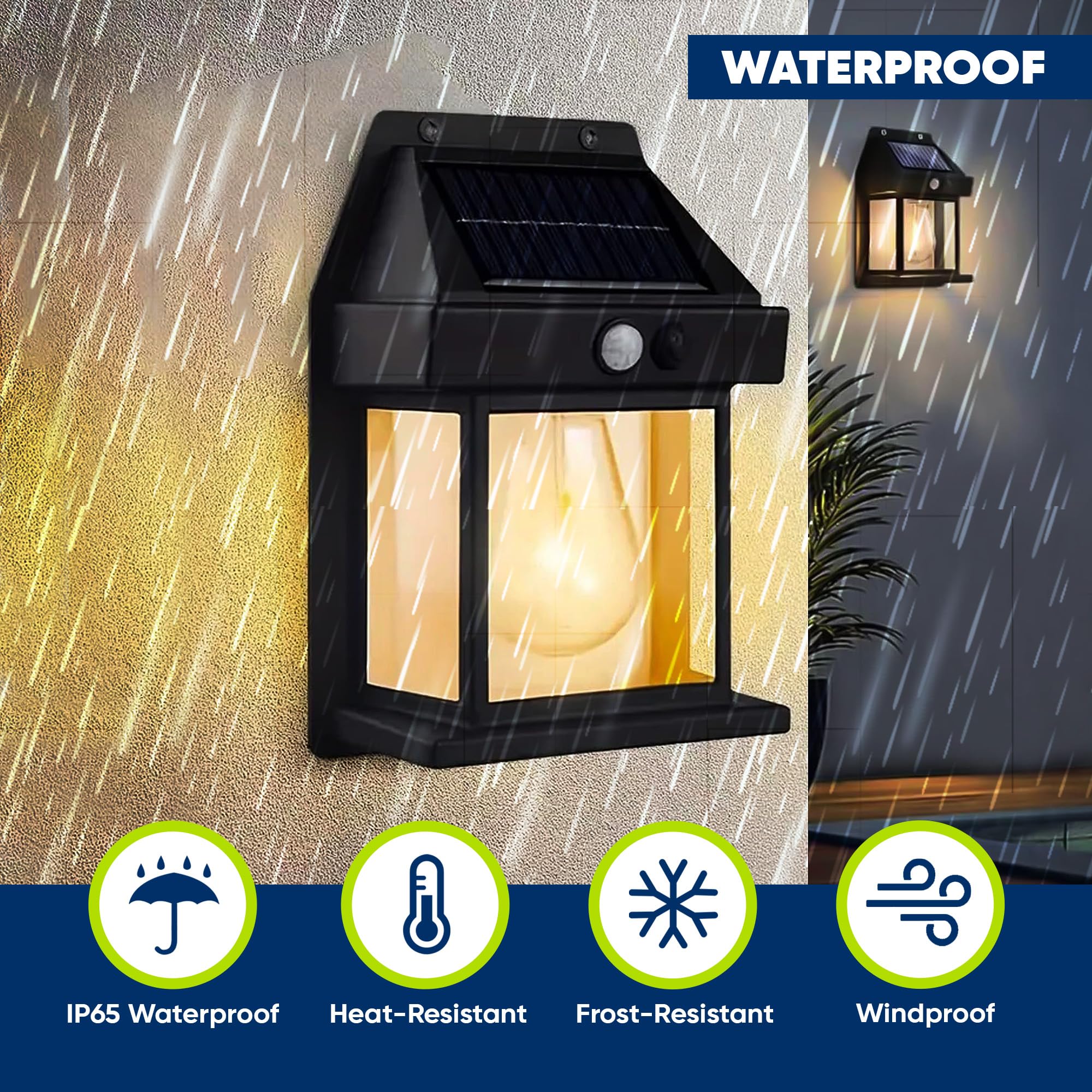 Solar Laternen Wandleuchten Außen mit 3 Modi, Dämmerung bis Morgendämmerung Bewegungsmelder Lichter, IP65 Wasserdicht, Outdoor Solarleuchten für Haus, Veranda, Garage, Hof (1 Pack)