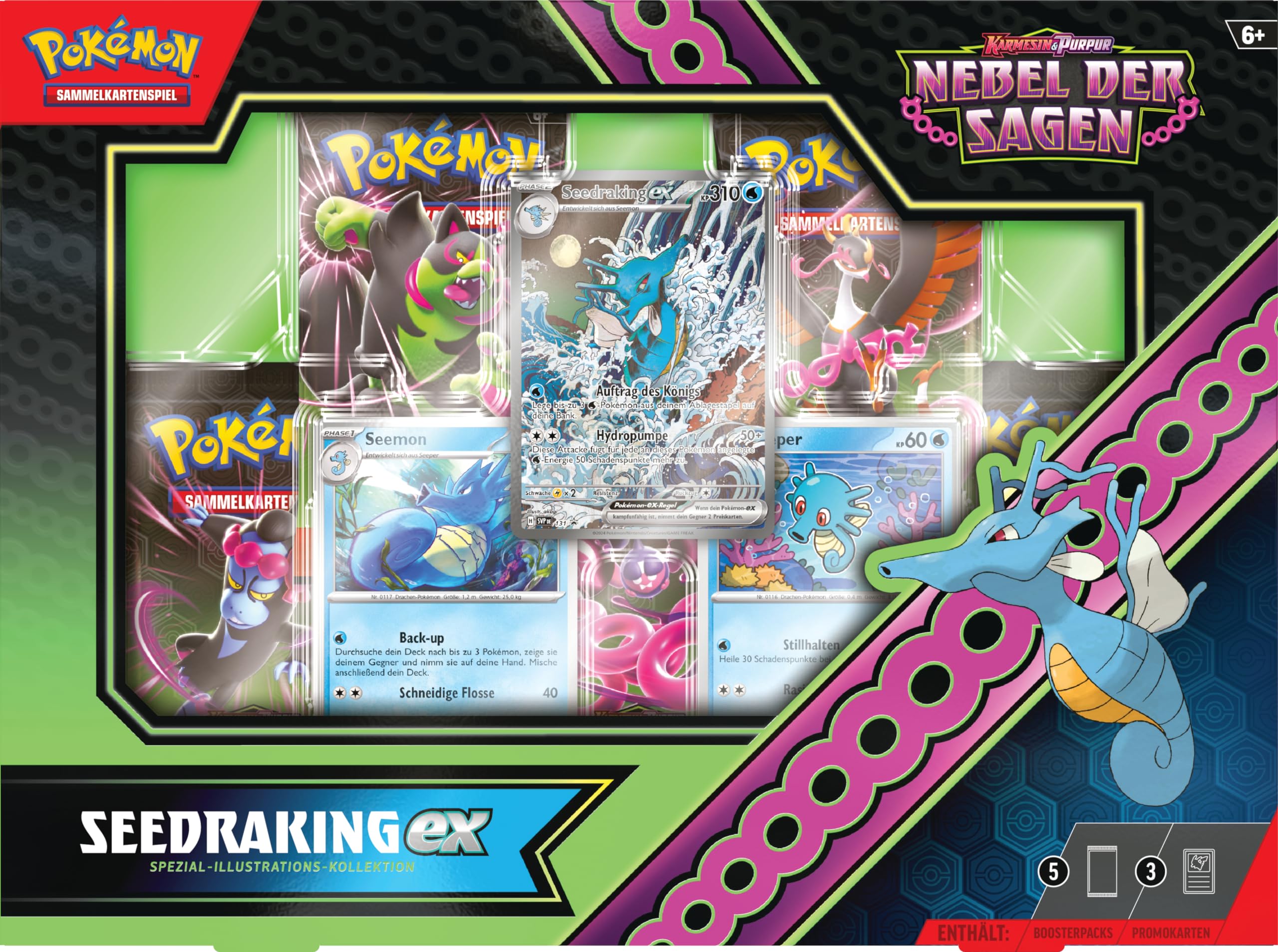 Pokémon-Sammelkartenspiel: Spezial-Illustrations-Kollektion Karmesin & Purpur – Nebel der Sagen: Seedraking-ex (1 holografische Vollbild-Promokarte, 2 holografische Karten & 5 Boosterpacks)