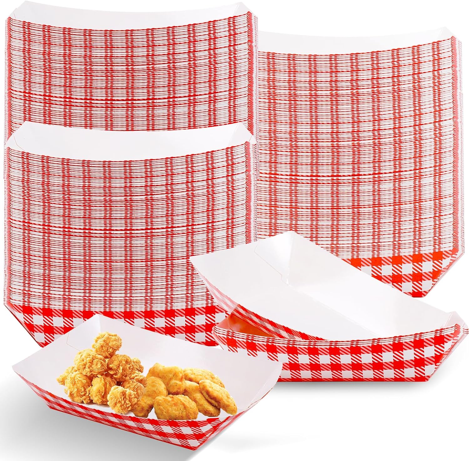 250 Pack Paper Food Trays, 1 lb Disposable Food Boats for Nachos, Heavy Duty Nacho Serving Boats, Red Checkered Nacho Tray for Fries Hot Dog Taco BBQ, Grease Resistant
