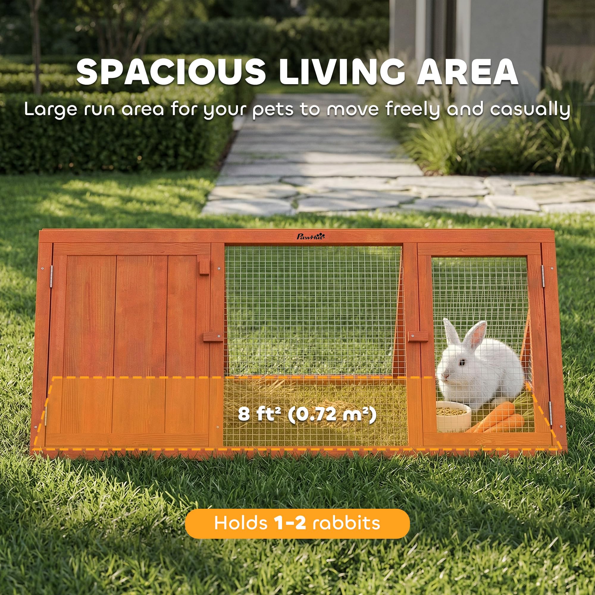 Jaula para conejos PawHut, jaula de madera para cobayas con recinto exterior y puertas, caseta triangular para conejos, patos pequeños y gallinas, para uso en interiores y exteriores, color naranja