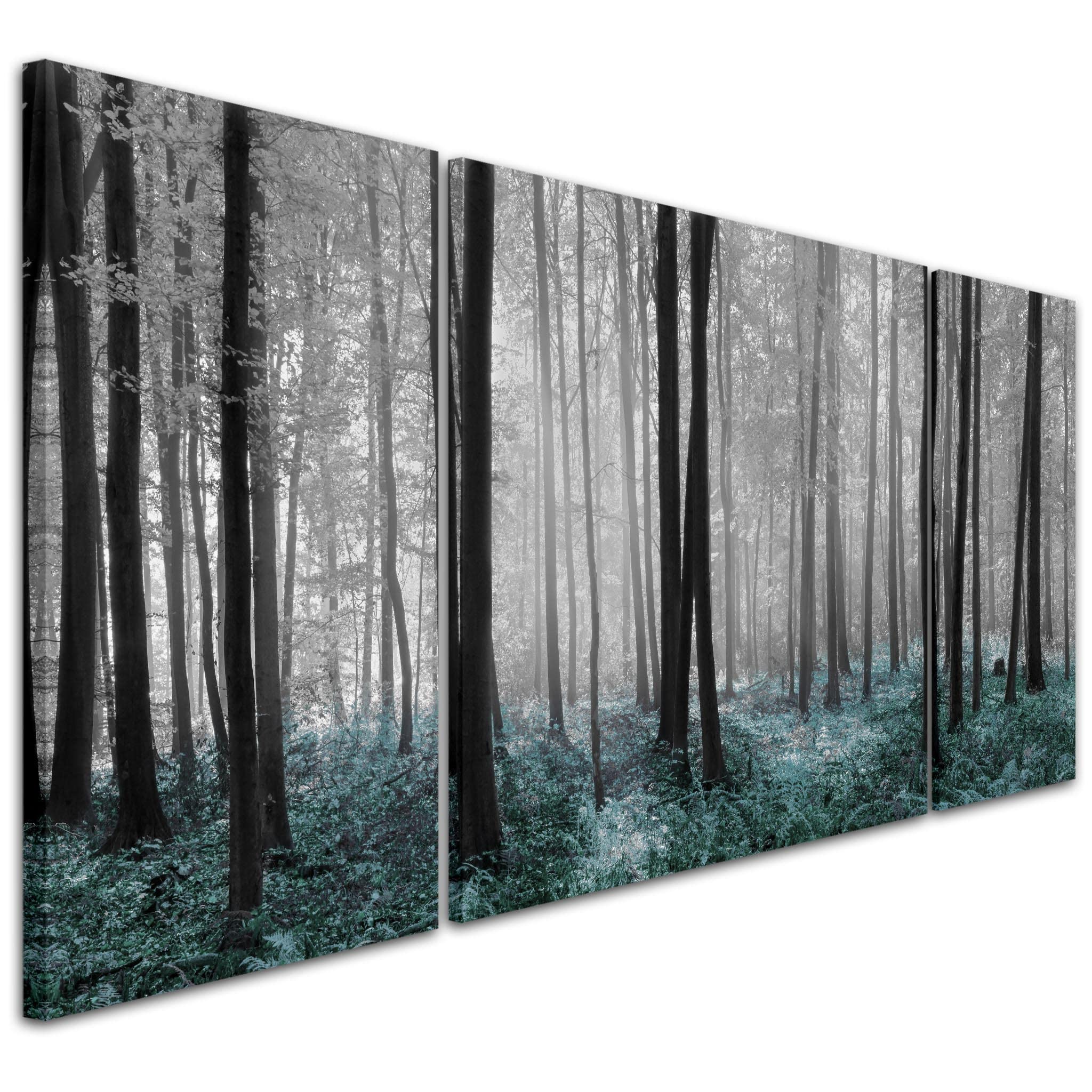 Wallfillers Teal Woodland Scenes Forest Trees Canvas Wall Art Print - 3AC242 XXL - 191x65cm