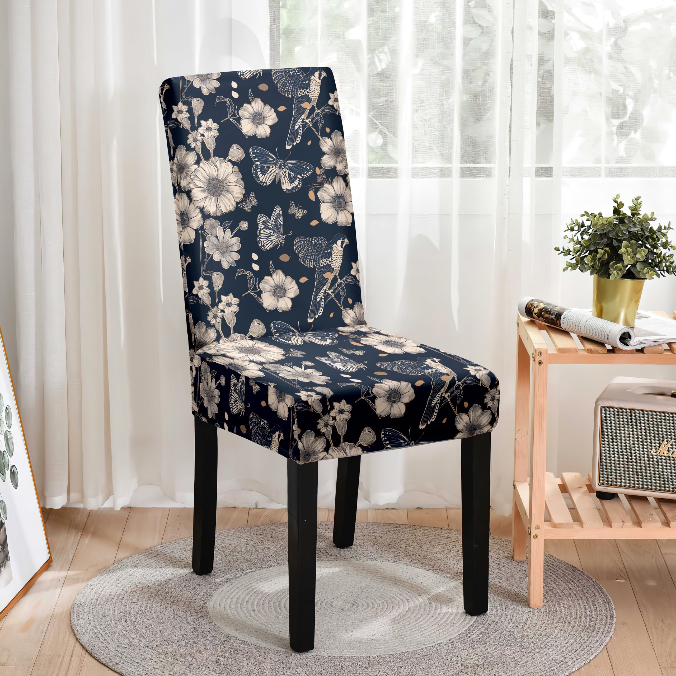 Lalluxy Lot De 6 Housses De Chaise Parsons Extensibles – Motif Fleurs Noires, Protection Animaux Et Enfants