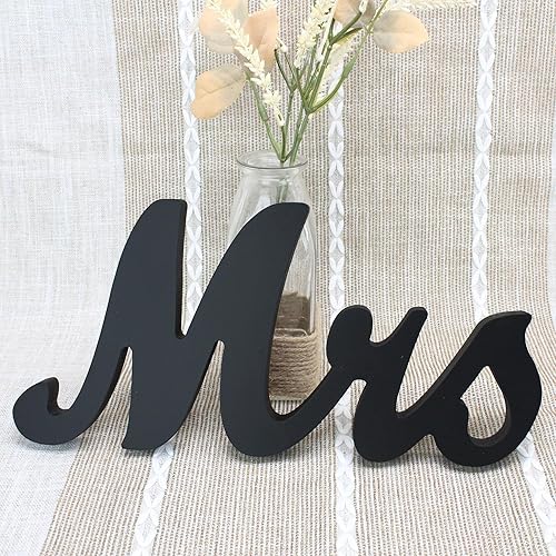 Vista 49 de Letras de madera de Mr & Mrs para mesa de boda, decoración de mesa dorada grande con el señor y la señora cariño, letrero de madera de señor
