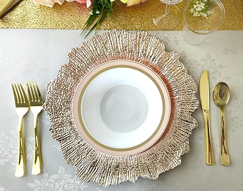 Vista 30 de Occasions" - 10 cargadores redondos de plástico acrílico de 13 pulgadas, para decoración de cenas (coral en plata) Coral en Plata,Coral