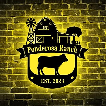 Personalized Pig Farm & Ranch Animals Monogram - Animals Farm Sign with LED Light - Custom Metal Cattle LED Signs