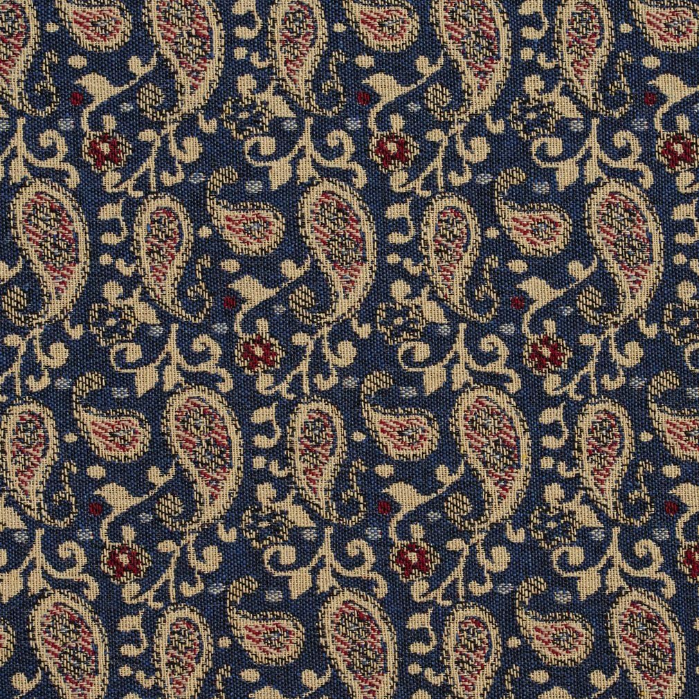 Navy and Beige Traditional Paisley Jacquard Upholstery Fabric by The Yard - SKU: Miramar Patriot