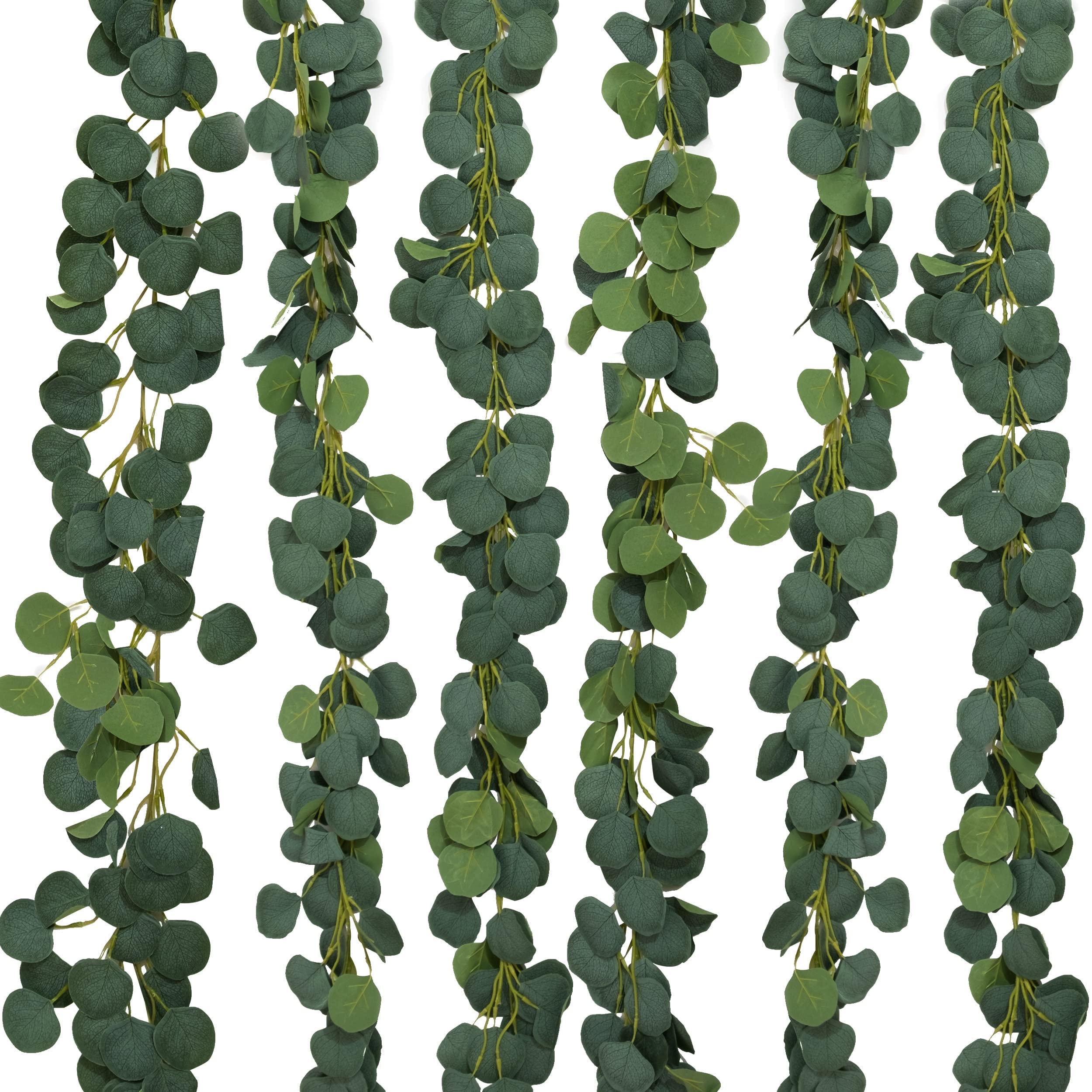 Artificial Eucalyptus Garland, 39.6Ft Faux Greenry Garland for Rustic Wedding Parties, Baby Shower, Bridal Shower, Background Decoration for Indoor and Outdoor Party, 6.6ft/Pcs (6 Pcs)