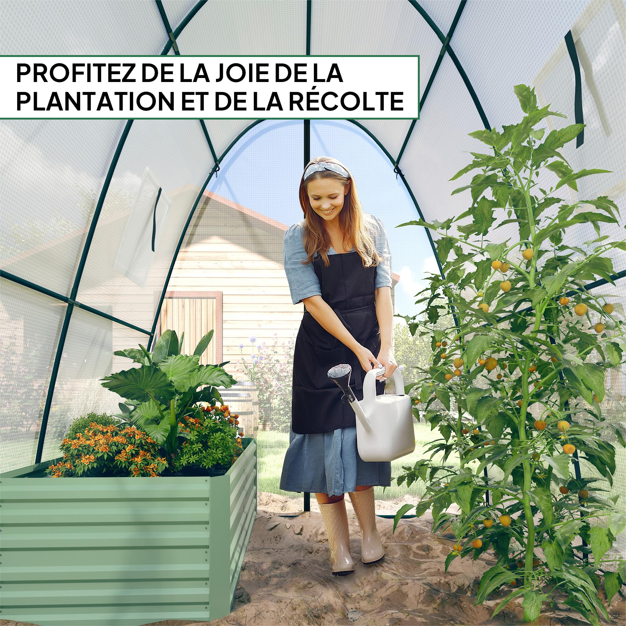 Outsunny Serre de Jardin PE Bâche 140 g/m² 180 x 180 x 200 cm Blanc | Serre de Balcon, Châssis en Acier, 2 Portes Zippées Enroulables, pour Légumes Plantes Fleurs, Intérieur et Extérieur