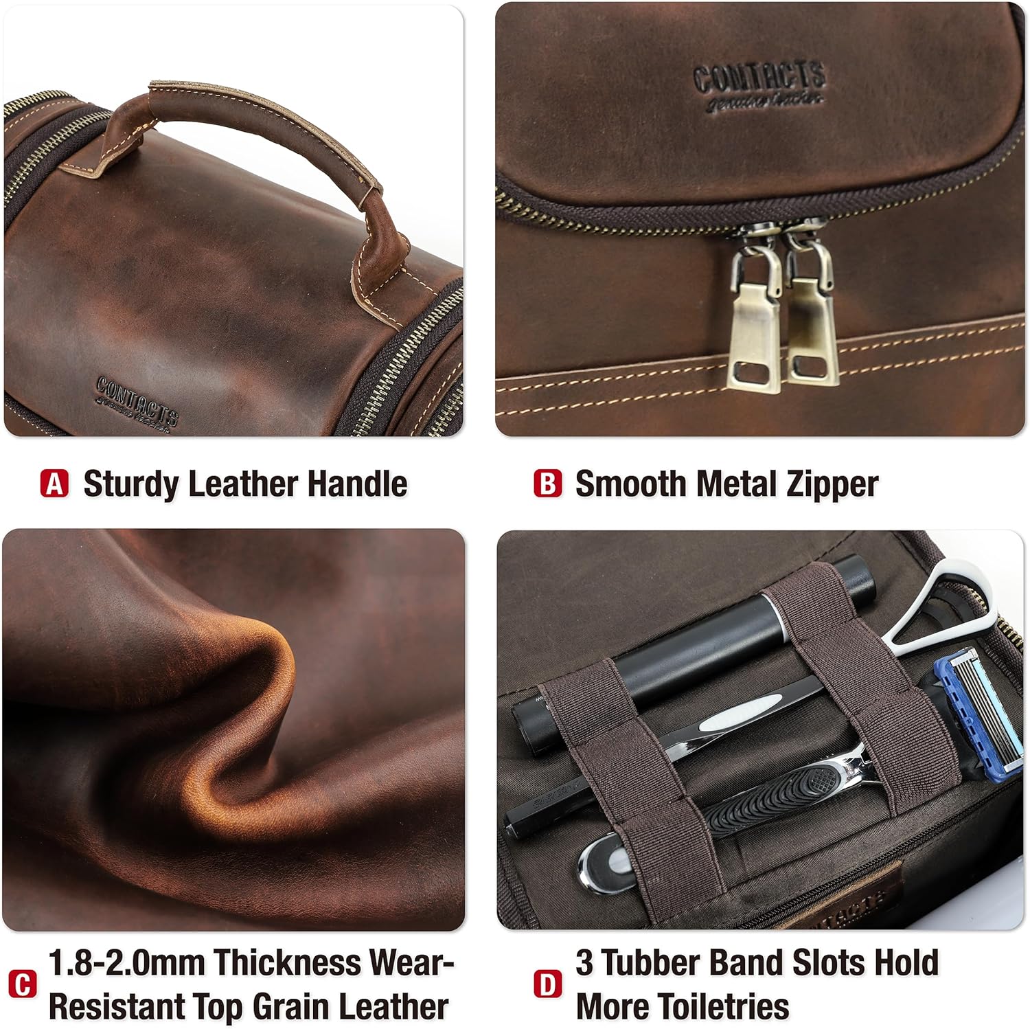 トップグレインレザー製トラベルトイレタリーバッグオーガナイザー、男女兼用、ヴィンテージデザイン、大型サイズ＆マルチポケット、毎日のト