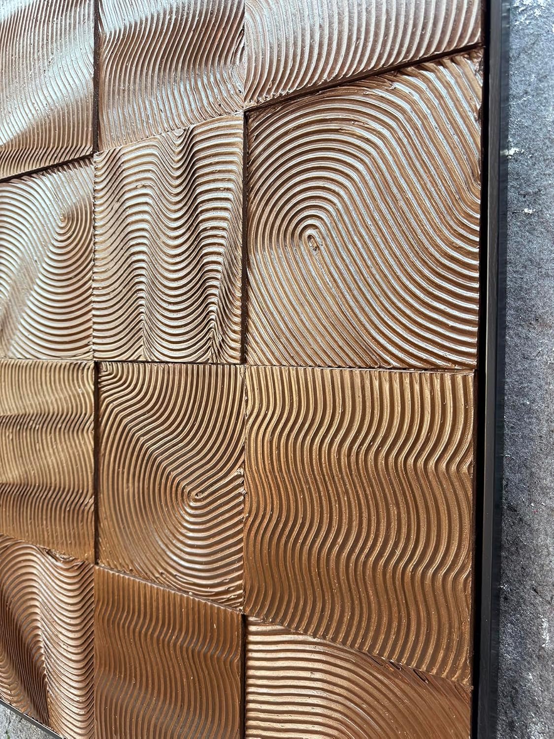 AZAVY Art,24x36Inch Hand Crafted Vertical Framed Oil Paintings Modern Abstract Golden Brown Geometric Canvas Wall Art