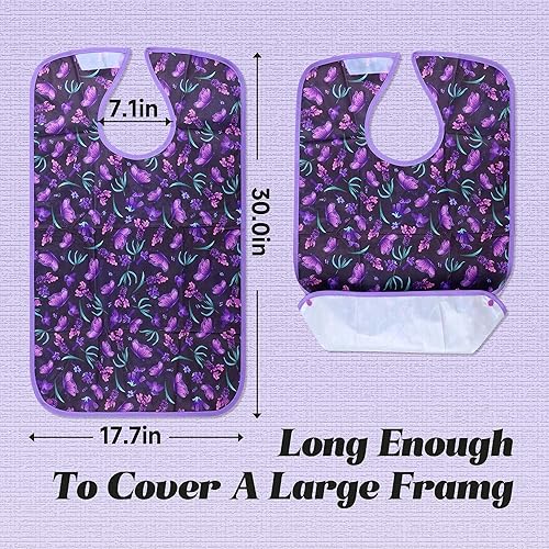 Miniatura 2 de Baberos para adultos, 3 piezas, protectores de ropa lavables con atrapasamigas, baberos para adultos para mujeres mayores que comen flores lavables