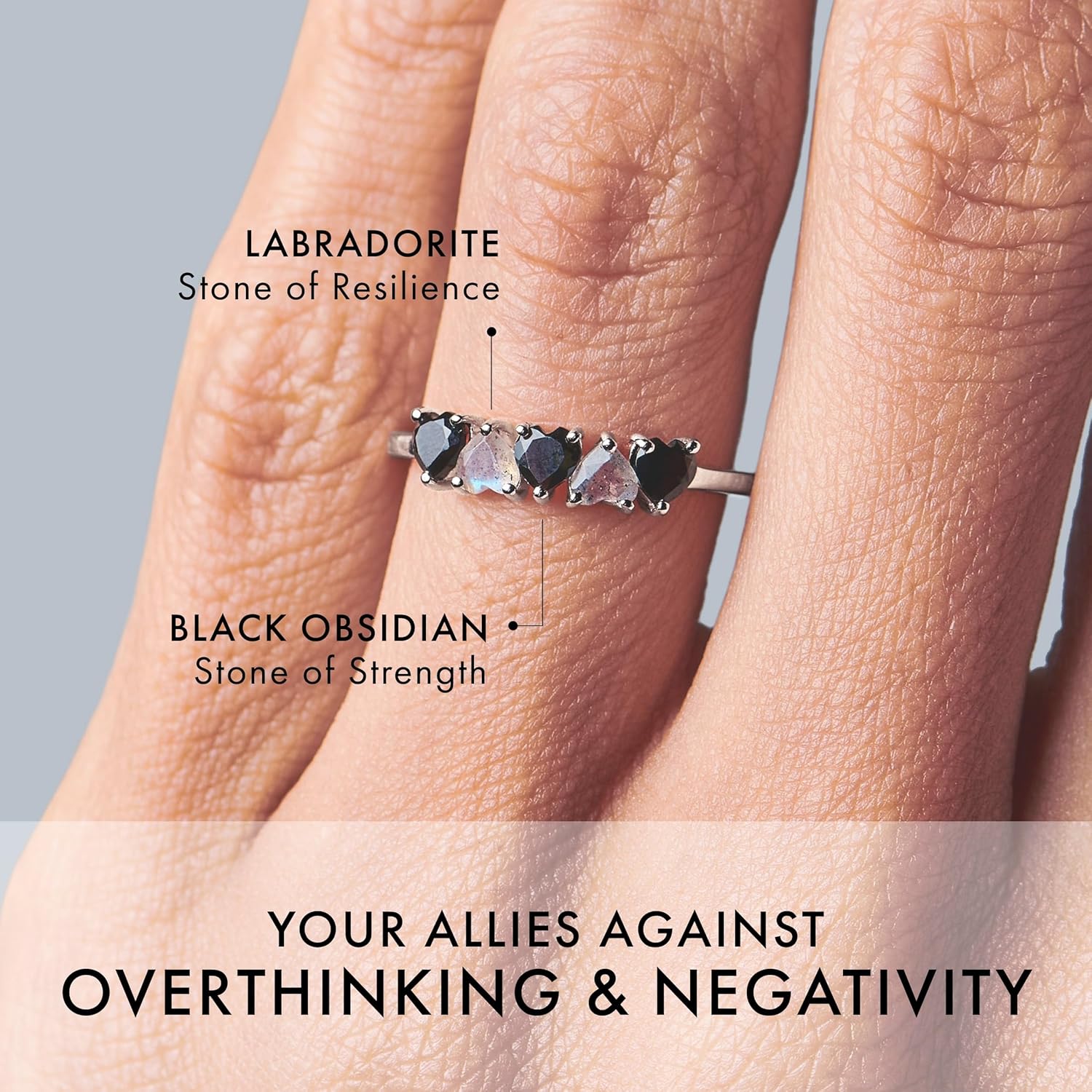 Moon Magic | Authentic Rainbow Moonstone Ring, Ruby, Garnet, Rose Quartz, Obsidian, Amethyst, Multi Color/Real 925 Sterling Silver | 18k Rose Yellow Gold Birthstone Rings for Women/Genuine Gemstones