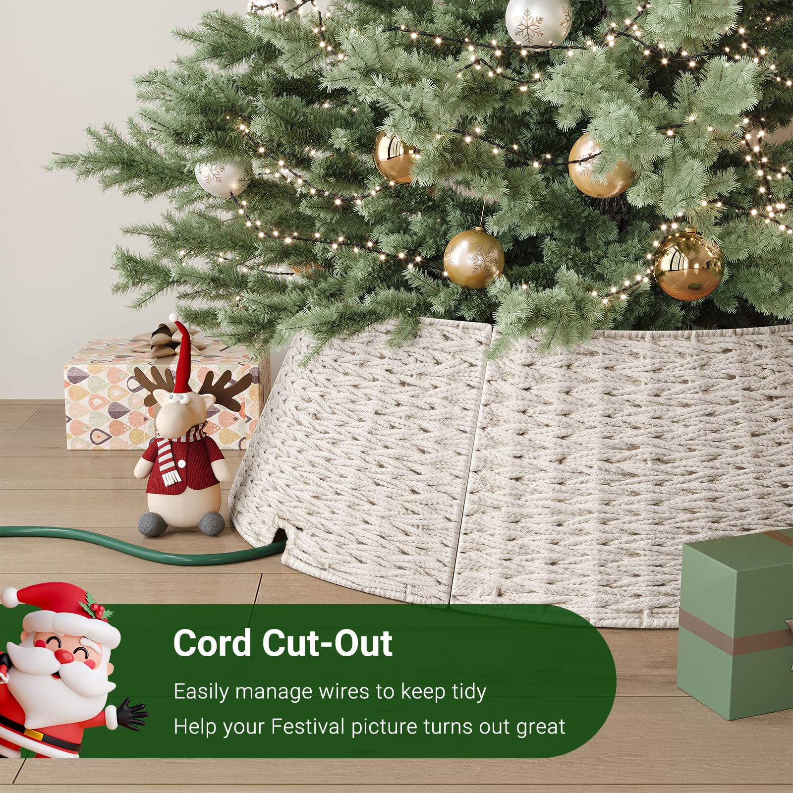ELYKEN HTC06W1 - Collar de árbol de Navidad, 30 pulgadas, rústico, ajustable, falda de árbol de metal dorado para árboles artificiales